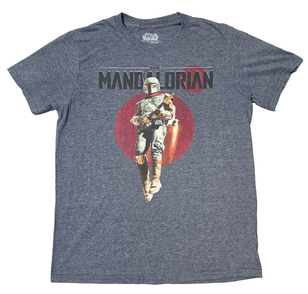 Star Wars The Mandalorian Boba Fett Grey Graphic T-Shirt Mad Engine Size Medium